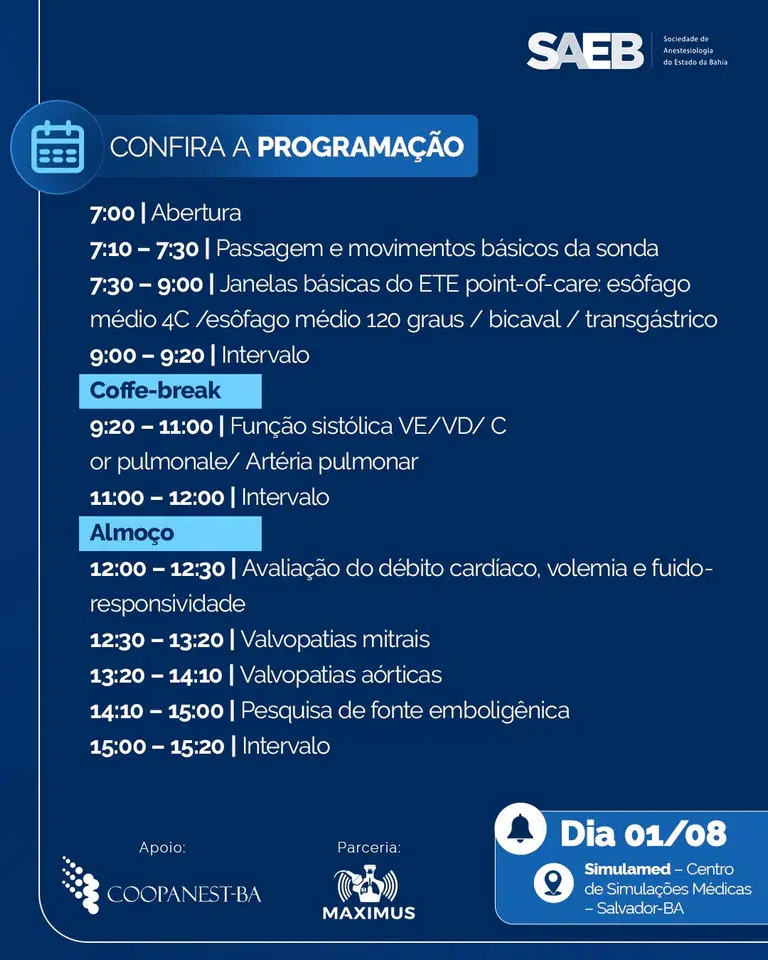 Curso de Ecocardiografia Transesofágica para Anestesistas com Simulador 1 post julho 32